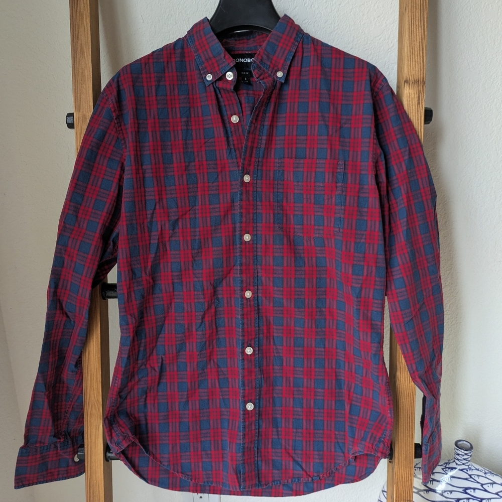 Bonobos Men's Red and Blue Plaid Slim Fit Shirt - Size S